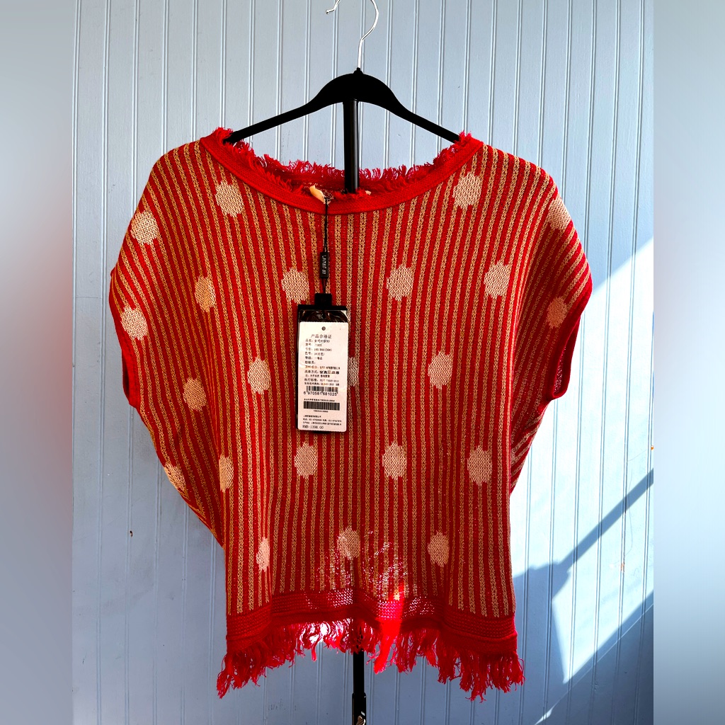 Summer Print Knitted Fringed Short-Sleeved Top